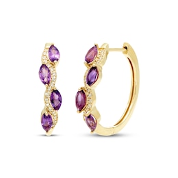 Marquise-Cut Amethyst & Diamond Hoop Earrings 1/10 ct tw 10K Yellow Gold