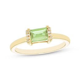 Baguette-Cut Peridot & Diamond Accent Ring 10K Yellow Gold