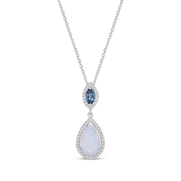 Multi-Shaped Lab-Created Opal, London Blue Topaz & White Lab-Created Sapphire Necklace Sterling Silver 18”