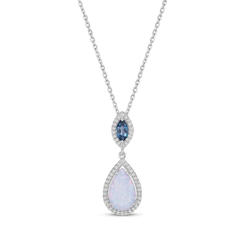 Main Image 1 of Multi-Shaped Lab-Created Opal, London Blue Topaz & White Lab-Created Sapphire Necklace Sterling Silver 18”