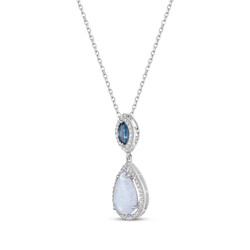 Main Image 2 of Multi-Shaped Lab-Created Opal, London Blue Topaz & White Lab-Created Sapphire Necklace Sterling Silver 18”