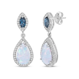 Multi-Shape Lab-Created Opal, London Blue Topaz & White Lab-Created Sapphire Drop Earrings Sterling Silver