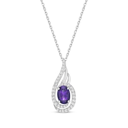 Oval-Cut Amethyst & Round-Cut White Lab-Created Sapphire Necklace Sterling Silver 18”