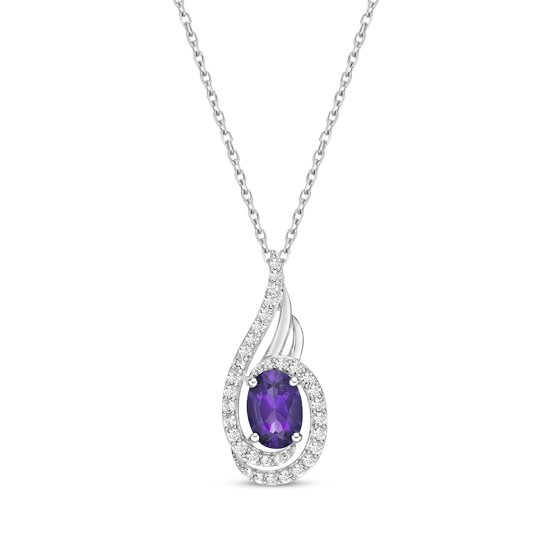 Main Image 1 of Oval-Cut Amethyst & Round-Cut White Lab-Created Sapphire Necklace Sterling Silver 18”