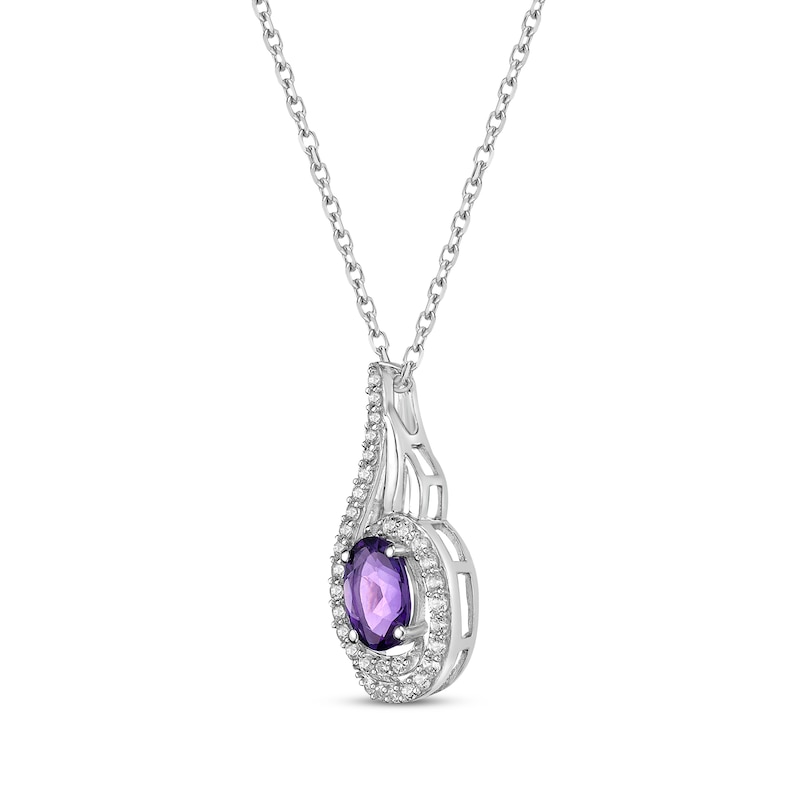 Main Image 2 of Oval-Cut Amethyst & Round-Cut White Lab-Created Sapphire Necklace Sterling Silver 18”