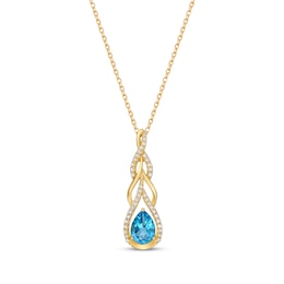 Pear-Shaped Swiss Blue Topaz & Round-Cut Diamond Teardrop Twist Necklace 1/5 ct tw 10K Yellow Gold 18”