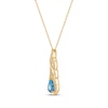 Thumbnail Image 2 of Pear-Shaped Swiss Blue Topaz & Round-Cut Diamond Teardrop Twist Necklace 1/5 ct tw 10K Yellow Gold 18”