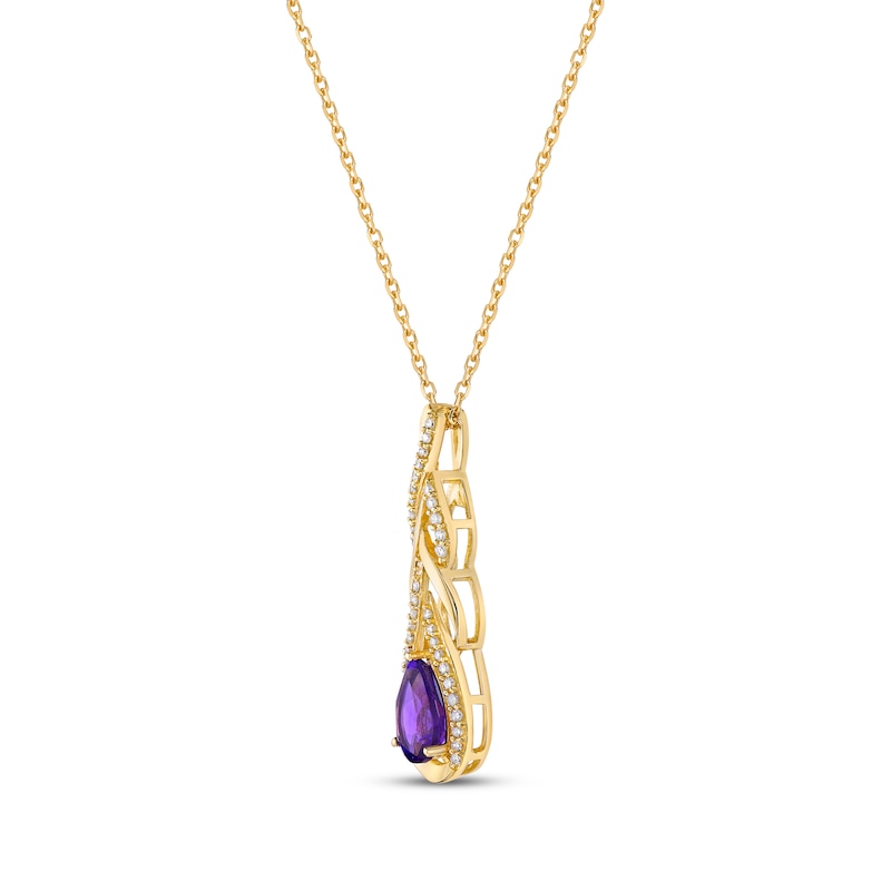 Main Image 2 of Pear-Shaped Amethyst & Round-Cut Diamond Teardrop Twist Necklace 1/5 ct tw 10K Yellow Gold 18”