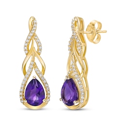 Pear-Shaped Amethyst & Round-Cut Diamond Teardrop Twist Earrings 1/4 ct tw 10K Yellow Gold