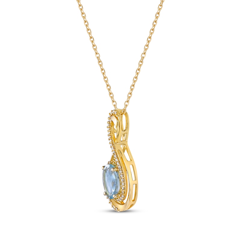 Main Image 2 of Oval-Cut Aquamarine & Round-Cut Diamond Infinity Necklace 1/6 ct tw 10K Yellow Gold 18”