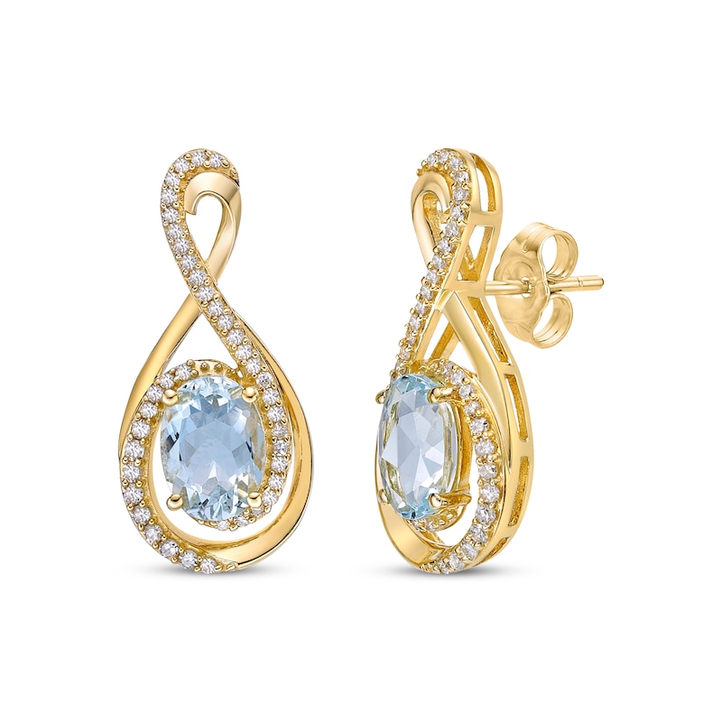 Main Image 1 of Oval-Cut Aquamarine & Round-Cut Diamond Infinity Earrings 1/4 ct tw 10K Yellow Gold