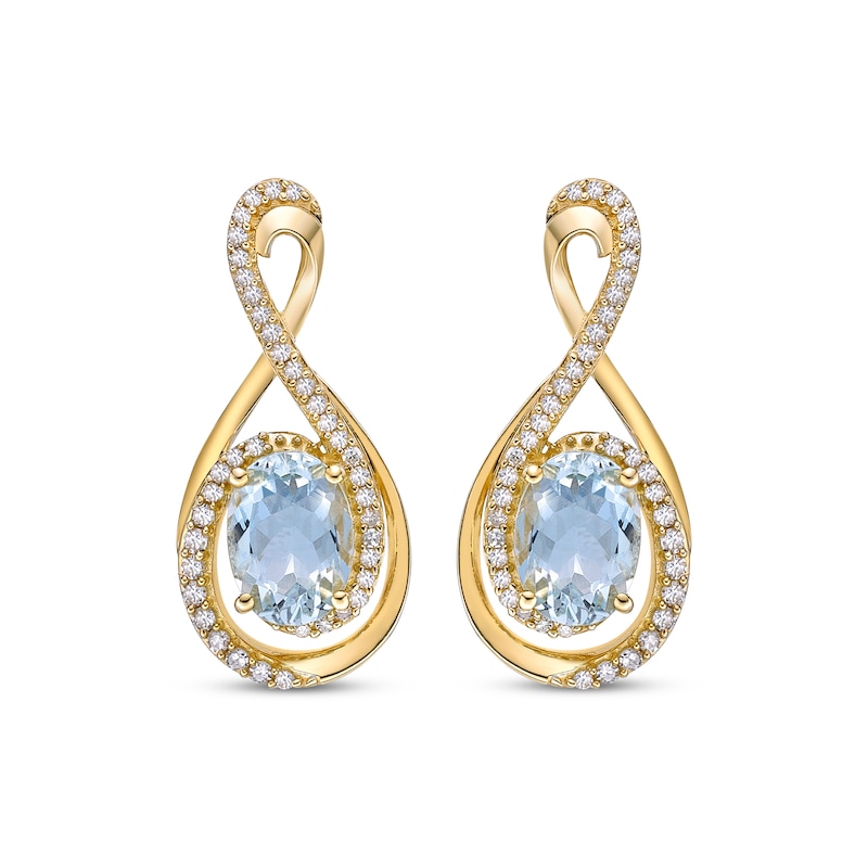 Main Image 2 of Oval-Cut Aquamarine & Round-Cut Diamond Infinity Earrings 1/4 ct tw 10K Yellow Gold