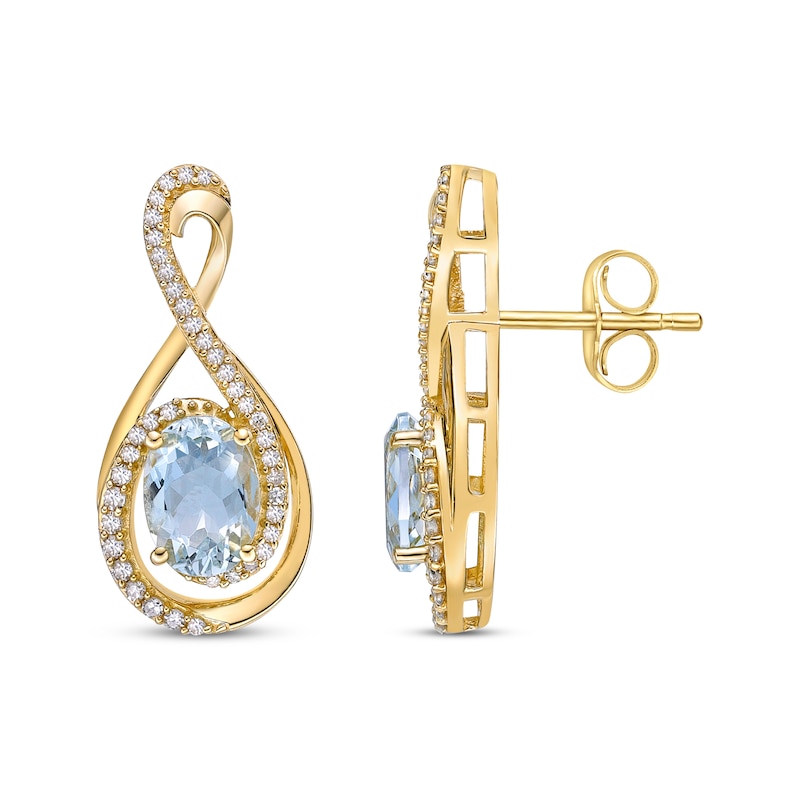 Main Image 3 of Oval-Cut Aquamarine & Round-Cut Diamond Infinity Earrings 1/4 ct tw 10K Yellow Gold