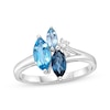 Thumbnail Image 1 of Marquise-Cut Blue Topaz & Round-Cut White Lab-Created Sapphire Ring Sterling Silver