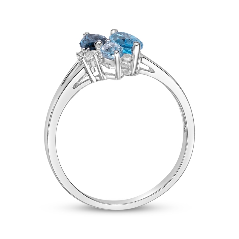 Main Image 2 of Marquise-Cut Blue Topaz & Round-Cut White Lab-Created Sapphire Ring Sterling Silver