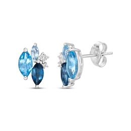 Marquise-Cut Blue Topaz & Round-Cut White Lab-Created Sapphire Stud Earrings Sterling Silver