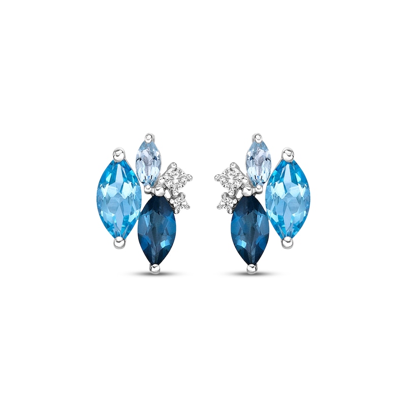 Main Image 2 of Marquise-Cut Blue Topaz & Round-Cut White Lab-Created Sapphire Stud Earrings Sterling Silver