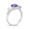 Thumbnail Image 1 of Pear-Shaped Light Amethyst, Cultured Pearl, Cushion-Cut Amethyst & Round-Cut White Lab-Created Sapphire Ring Sterling Silver