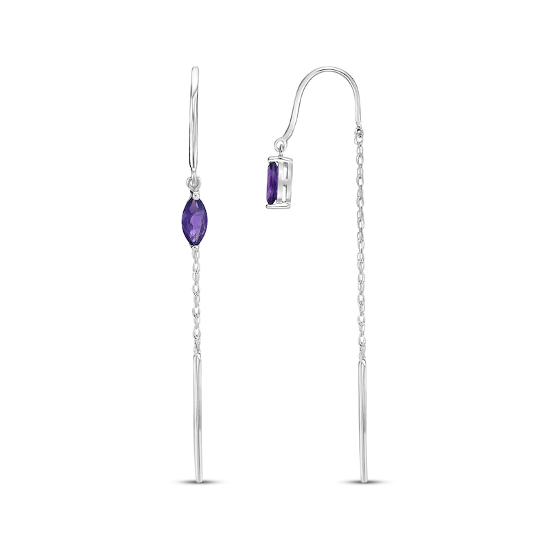 Main Image 3 of Marquise-Cut Amethyst Threader Earrings Sterling Silver