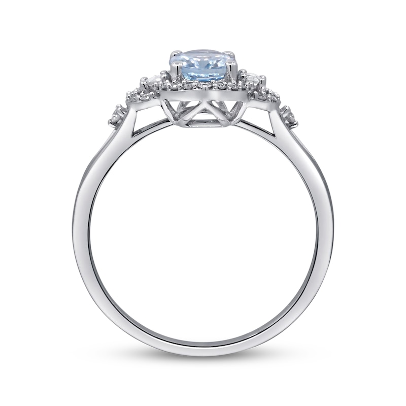 Oval-Cut Aquamarine & Round-Cut Diamond Ring 1/5 ct tw 10K White Gold | Kay