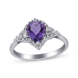 Pear-Shaped Amethyst & Round-Cut Diamond Ring 1/4 ct tw 10K White Gold