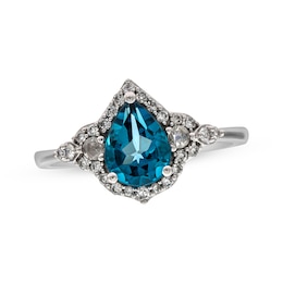Pear-Shaped London Blue Topaz & Round-Cut Diamond Ring 1/4 ct tw 10K White Gold