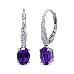 Oval-Cut Amethyst & Diamond Accent Drop Earrings 10K White Gold