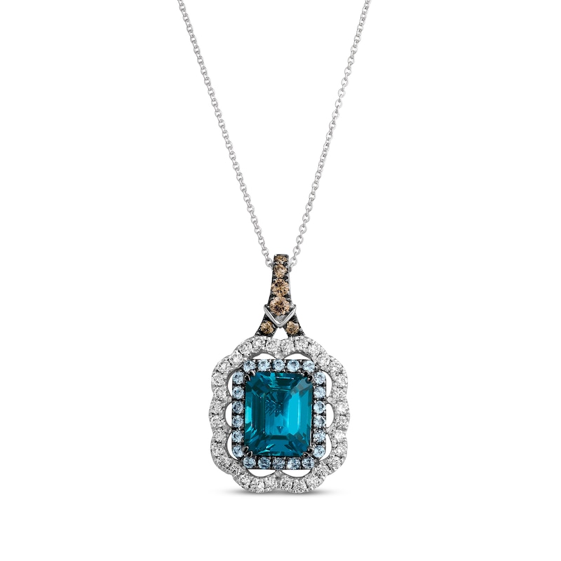 Le Vian Emerald-Cut Blue Topaz Necklace 3/4 ct tw Diamonds Vanilla Gold ...