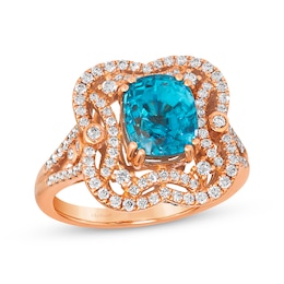 Le Vian Couture Blue Zircon Ring 3/4 ct tw Diamonds 18K Strawberry Gold