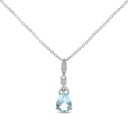 Vintage-Style Pear-Shaped Aquamarine & Diamond Accent Necklace 10K White Gold 18&quot;