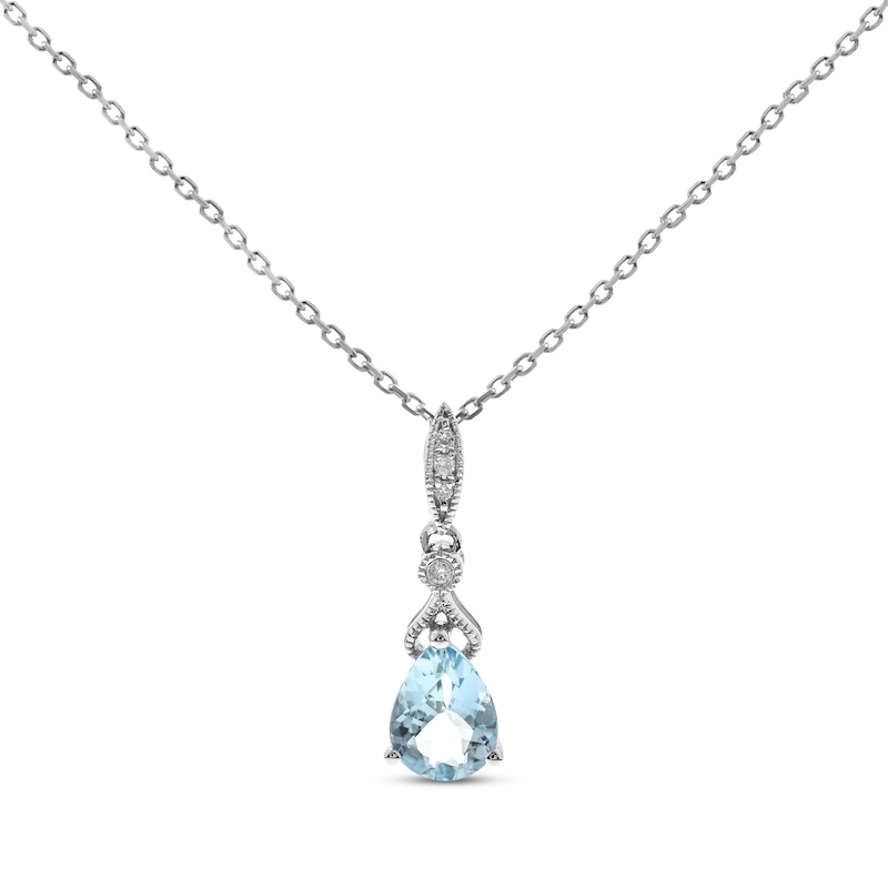 Vintage-Style Pear-Shaped Aquamarine & Diamond Accent Necklace 10K ...