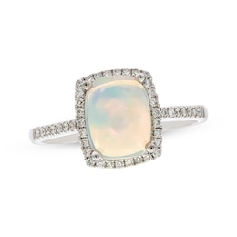 Cushion-Cut Opal & Round-Cut Diamond Ring 1/6 ct tw 10K White Gold