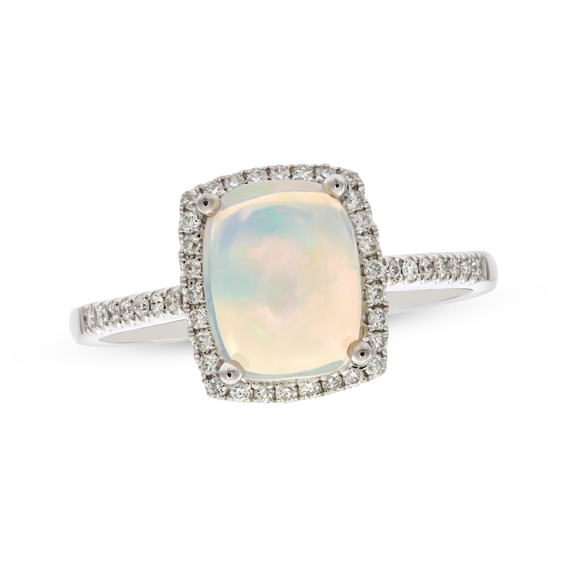 Cushion-Cut Opal & Round-Cut Diamond Ring 1/6 ct tw 10K White Gold