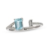 Thumbnail Image 1 of Emerald-Cut Aquamarine, Round & Baguette-Cut Diamond Ring 1/6 ct tw 10K White Gold