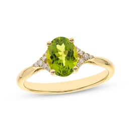 Oval-Cut Peridot & Round-Cut Diamond Ring 1/20 ct tw 10K Yellow Gold