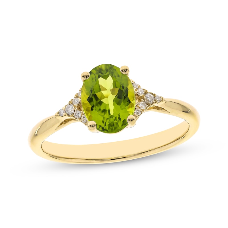 Main Image 1 of Oval-Cut Peridot & Round-Cut Diamond Ring 1/20 ct tw 10K Yellow Gold