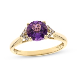 Round-Cut Amethyst & Round-Cut Diamond Ring 1/20 ct tw 10K Yellow Gold