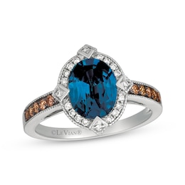 Le Vian Oval-Cut Blue Topaz Ring 1/4 ct tw Diamonds 14K Vanilla Gold