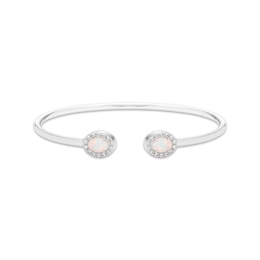 Oval-Cut Lab-Created Opal & Round-Cut White Lab-Created Sapphire Cuff Bangle Bracelet Sterling Silver