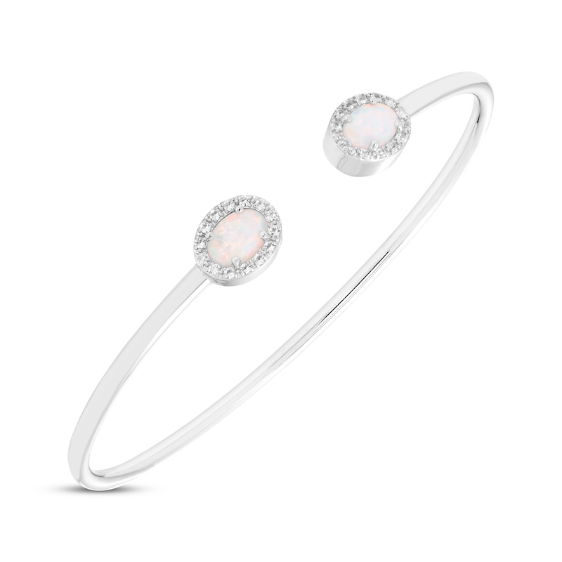 Main Image 2 of Oval-Cut Lab-Created Opal & Round-Cut White Lab-Created Sapphire Cuff Bangle Bracelet Sterling Silver