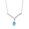 Thumbnail Image 2 of Pear-Shaped London Blue Topaz & White Lab-Created Sapphire Chevron Necklace Sterling Silver 18”