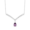 Thumbnail Image 1 of Pear-Shaped Amethyst & Round-Cut White Lab-Created Sapphire Chevron Necklace Sterling Silver 18”