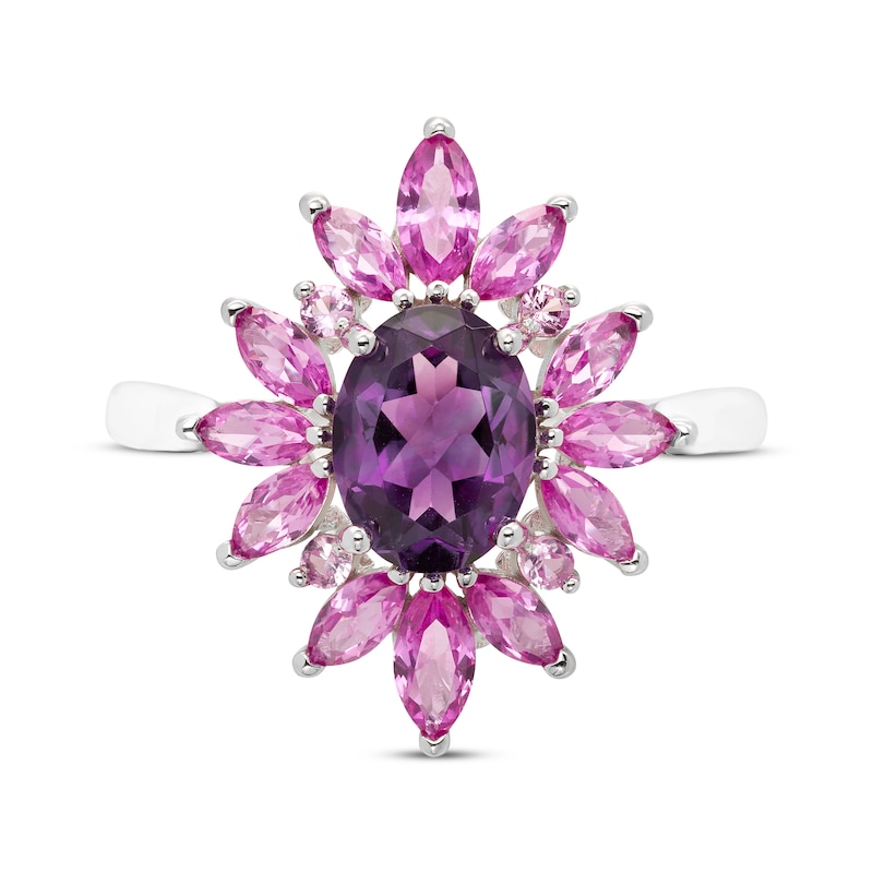 Main Image 3 of Oval-Cut Amethyst, Marquise & Round-Cut Pink Lab-Created Sapphire Cocktail Ring Sterling Silver