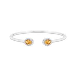 Oval-Cut Citrine & Round-Cut White Lab-Created Sapphire Cuff Bangle Bracelet Sterling Silver