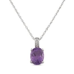 Oval-Cut Amethyst & Diamond Accent Necklace 10K White Gold 18”
