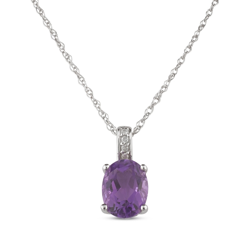 Oval-Cut Amethyst & Diamond Accent Necklace 10K White Gold 18”