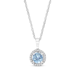 Round-Cut Aquamarine & Diamond Necklace 1/15 ct tw 10K White Gold 18”