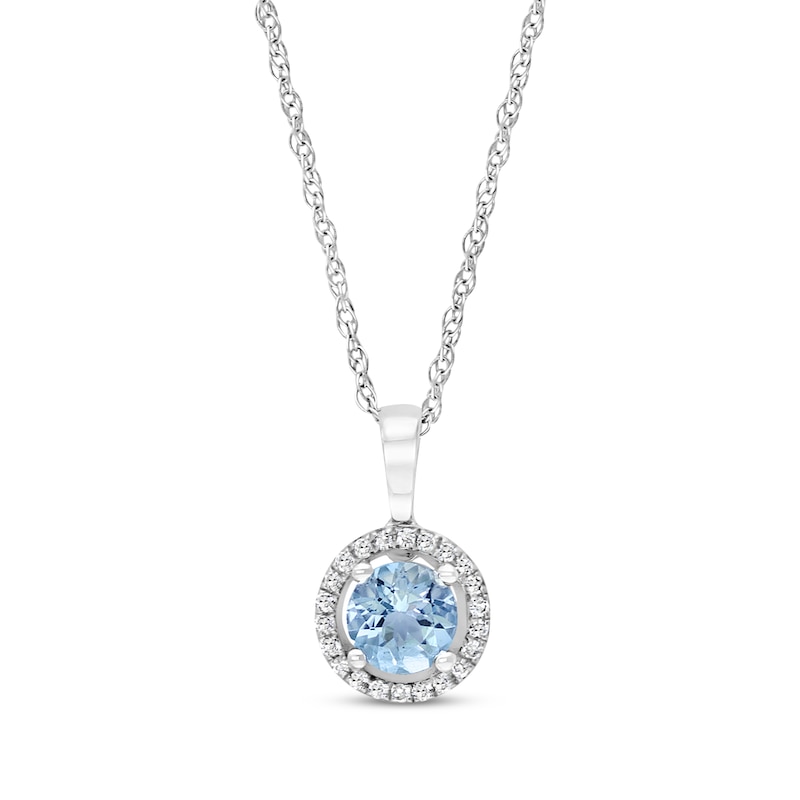 Main Image 1 of Round-Cut Aquamarine & Diamond Necklace 1/15 ct tw 10K White Gold 18”