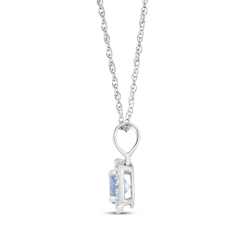 Main Image 2 of Round-Cut Aquamarine & Diamond Necklace 1/15 ct tw 10K White Gold 18”