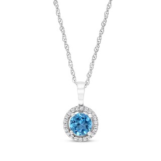 Certified Blue Sapphire & Diamond Necklace 1/15 ct tw 14K White Gold 18